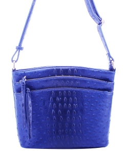 Ostrich Croc Multi Zip Pocket Crossbody Bag OS059 ROYAL BLUE